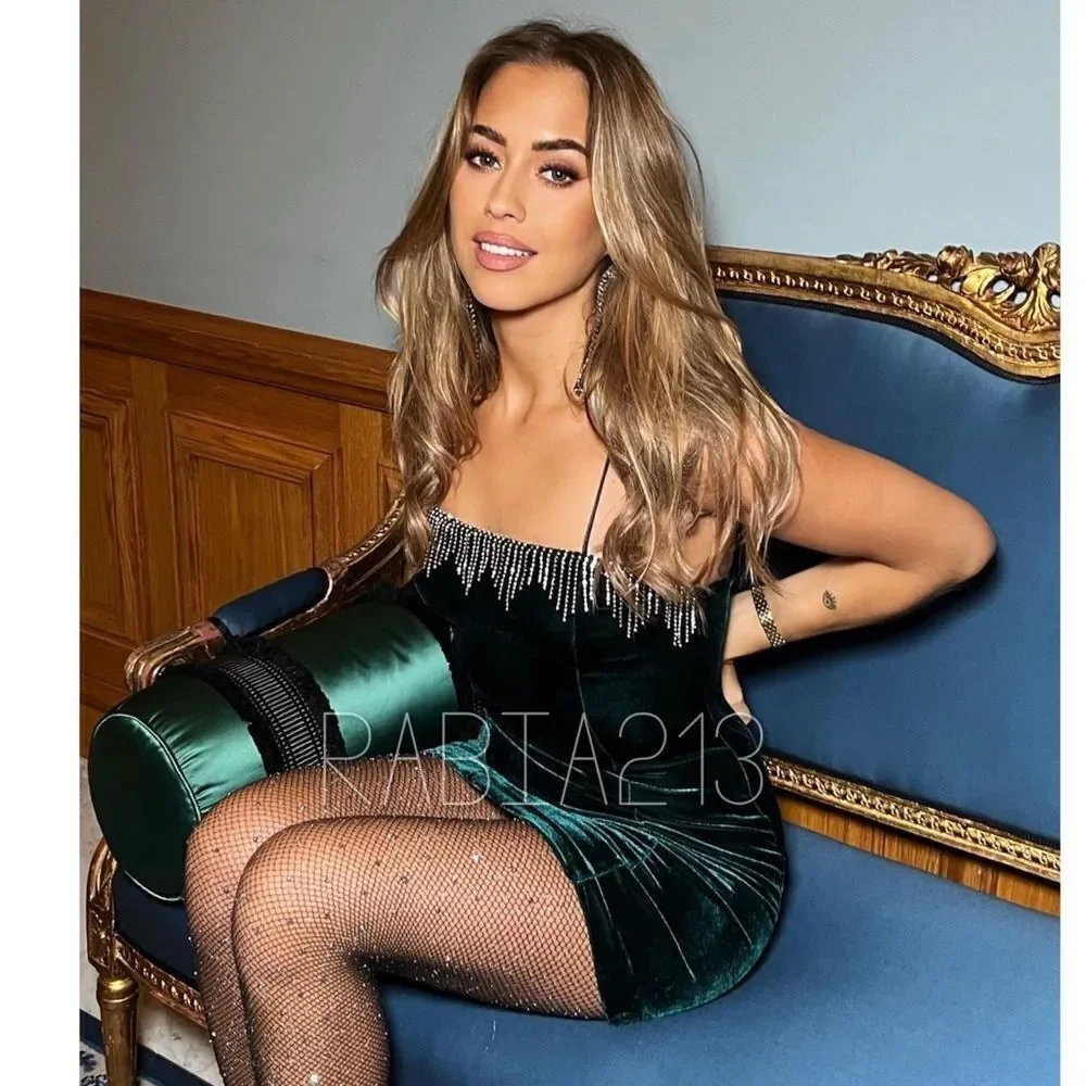 ZARA RHINESTONE FRINGE VELVET MINI DRESS
